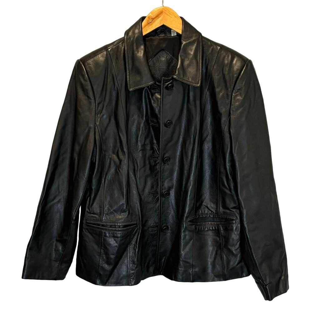 Preston & York Black Leather Button front Jacket - size Medium